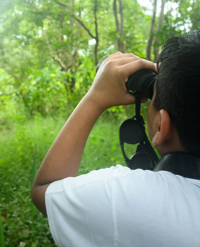 YNAT Young Naturalist Training participant using binoculars during wildlife observation